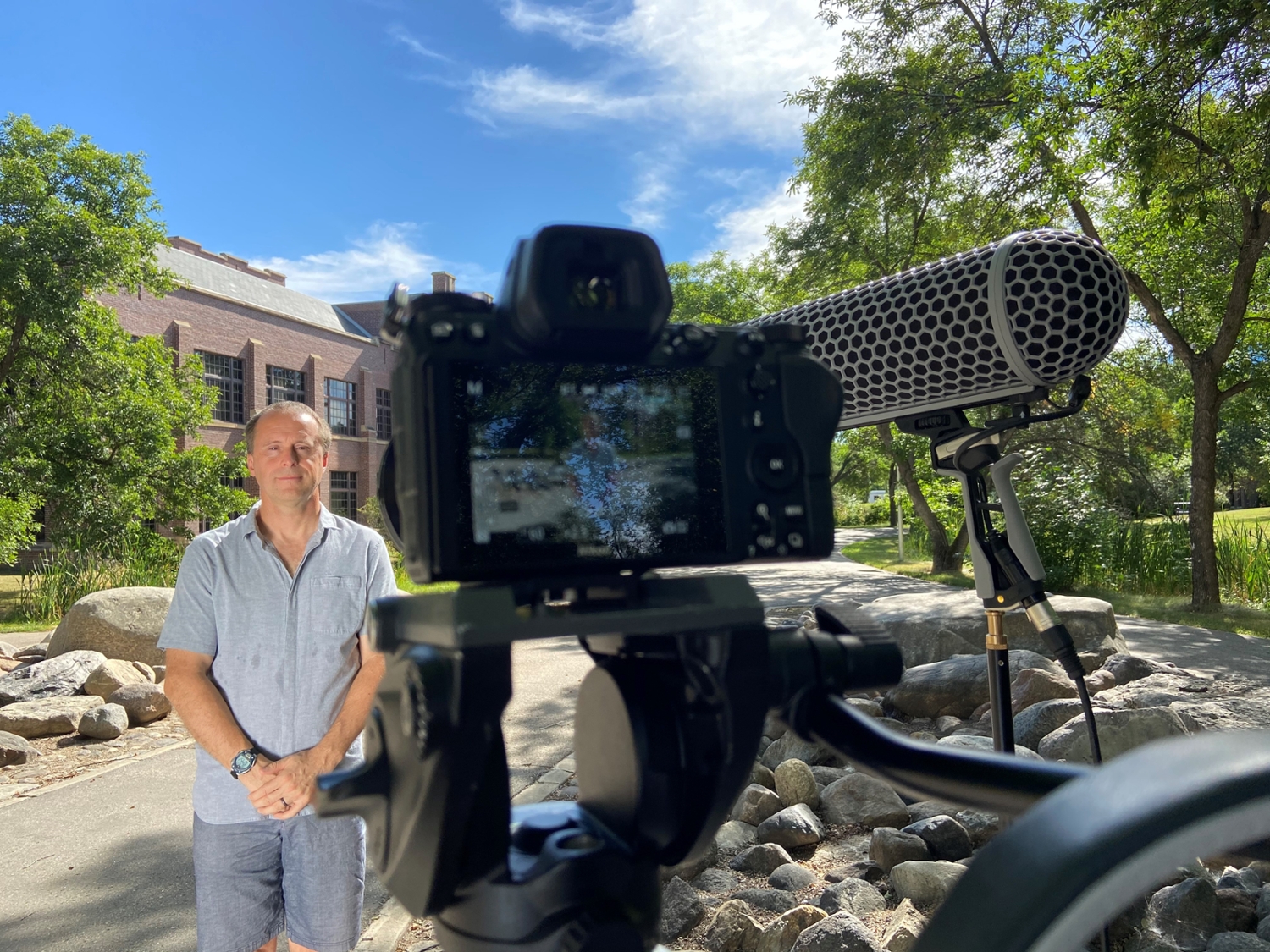 Dr. Sean Maw (PhD), one of the leaders of the team redesigning USask Engineering's first-year program, was on campus this summer shooting a video about the new program.  (Photo: Kaitlyn Dilsner)
