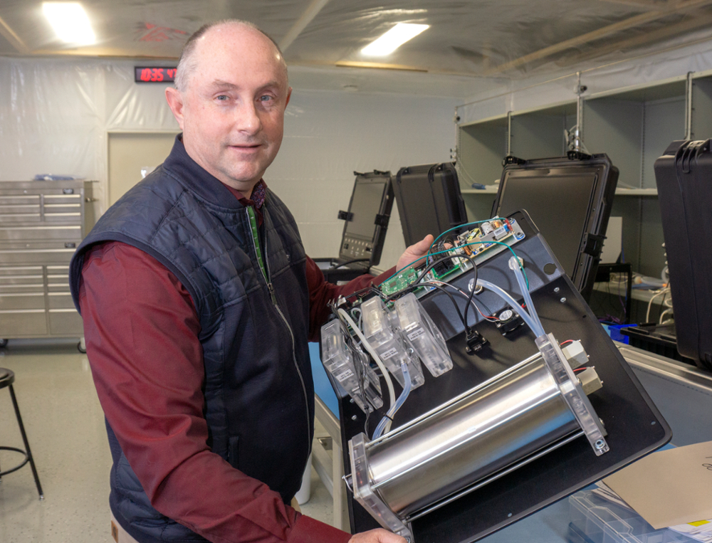USask Engineering alum Jim Boire and his team at RMD developed a rugged-use ventilator, collaborating with several USask colleges along the way. (Photo by Gord Waldner)